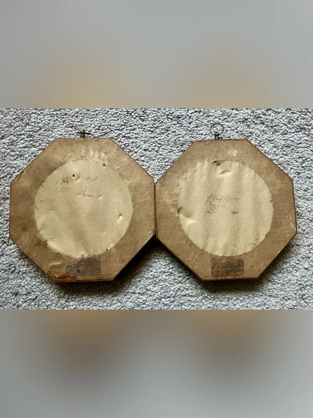 Vintage Silhouette Portrait Bubble Glass Wood Frames Pair Cottagecore